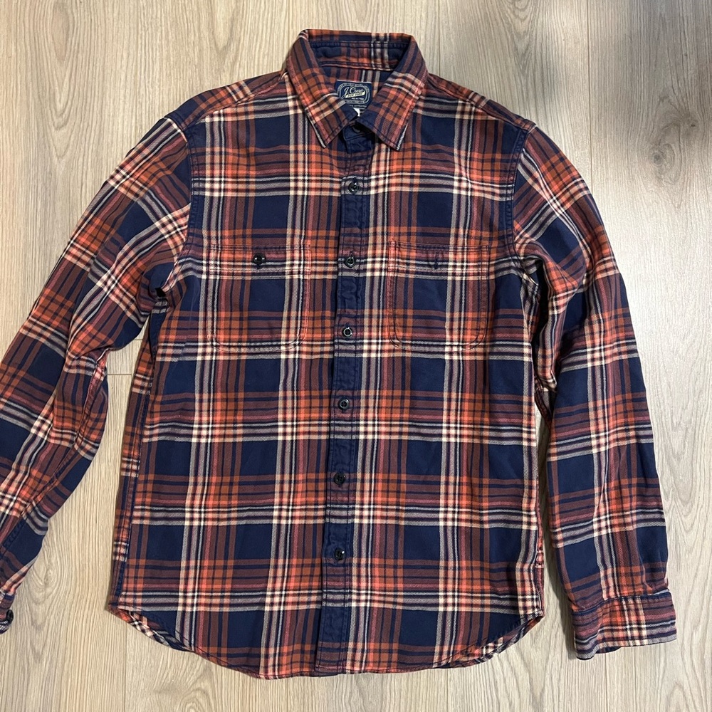 J. Crew Navy and Orange cotton Plaid Button-Down Shirt